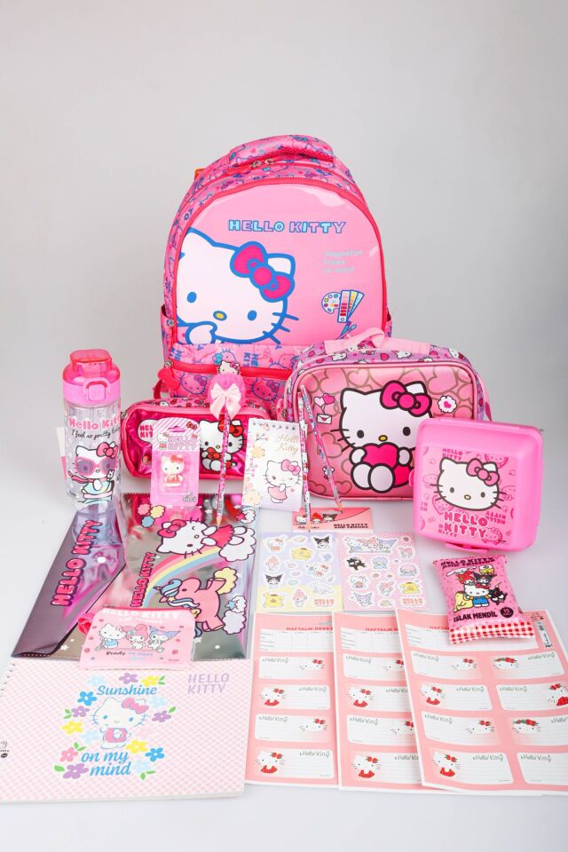 x Dekomus ''Candy Kitty Collection'' Hello Kitty Lisanslı Full Kırtasiye Seti Ortopedik İlkokul,Beslenme ve Kalem Çantası,Matara,Beslenme Kabı Seti