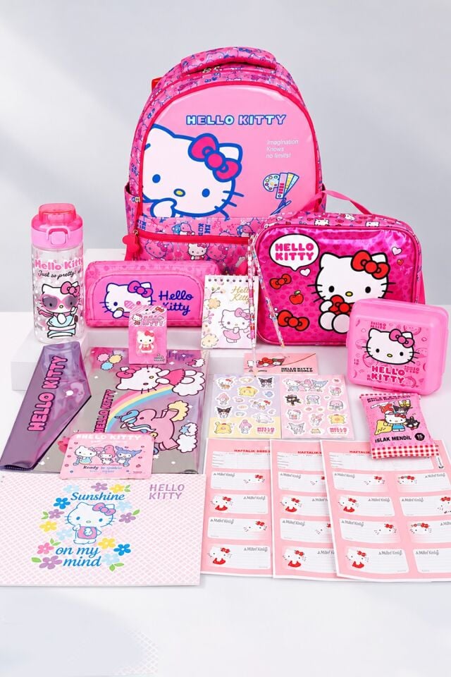 x Dekomus ''Candy Kitty Collection'' Hello Kitty Lisanslı Full Kırtasiye Seti Ortopedik İlkokul,Beslenme ve Kalem Çantası,Matara,Beslenme Kabı Seti