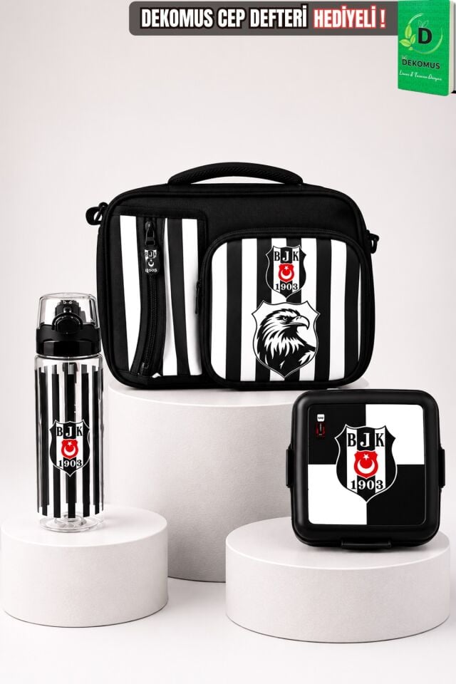 x Dekomus Lisanslı Beşiktaş Özel Tasarım 3D Kartal Beslenme Çantası,Beslenme Kabı ve 500 Ml Matara Seti