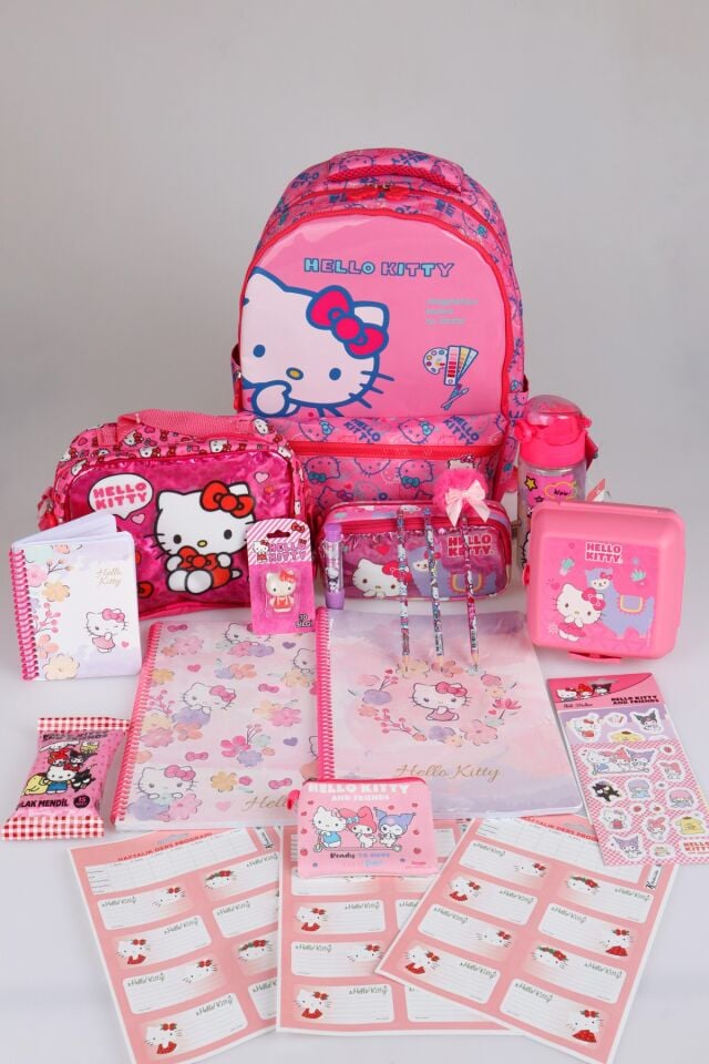 x Dekomus ''Candy Kitty Collection'' Hello Kitty Lisanslı Full Kırtasiye Seti Ortopedik İlkokul,Beslenme ve Kalem Çantası,Matara,Beslenme Kabı Seti