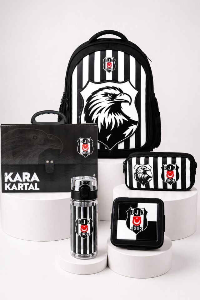 Lisanslı Beşiktaş 3D Kartal Büyük Boy Okul,Saplı Klasör Ve Kalem Çantası,Beslenme Kabı,Matara Seti