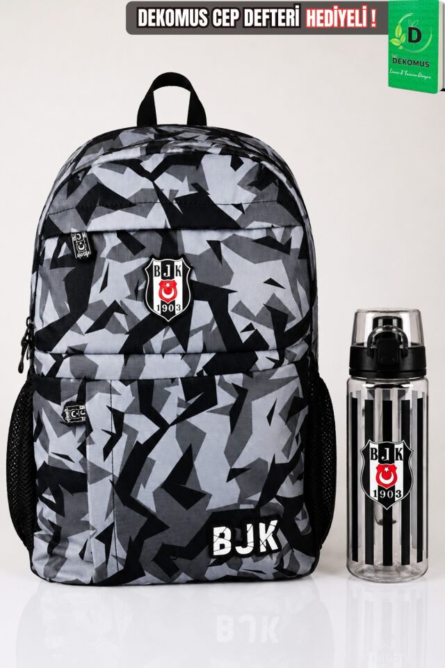 x Dekomus Lisanslı Beşiktaş Kamuflaj Büyük Boy Lise Okul Çantası Ve Matara Seti