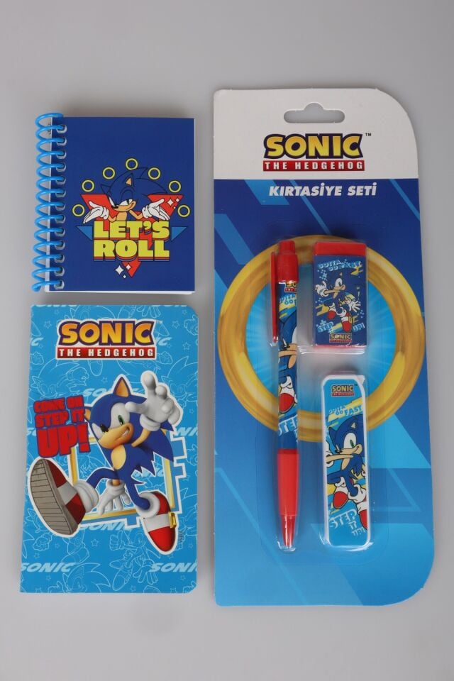 x Dekomus Lisanslı Sonic Çizgisiz Mini Bloknot,Uçlu Kalem,Silgi,Uç ve Cep Defteri Seti