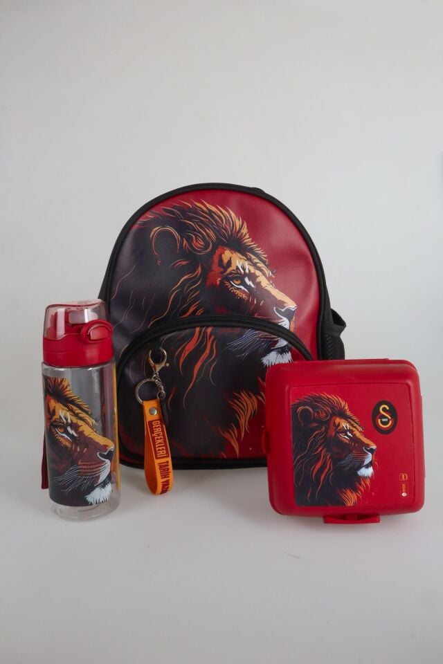 ''DEKOMUS CEP DEFTERİ HEDİYELİ'' LİSANSLI GALATASARAY KÜÇÜK BOY 32 CM ANAOKUL ÇANTASI,500 ML MATARA VE BESLENME KABI SETİ