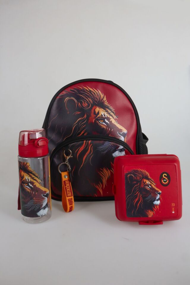 ''DEKOMUS CEP DEFTERİ HEDİYELİ'' LİSANSLI GALATASARAY KÜÇÜK BOY 32 CM ANAOKUL ÇANTASI,500 ML MATARA VE BESLENME KABI SETİ