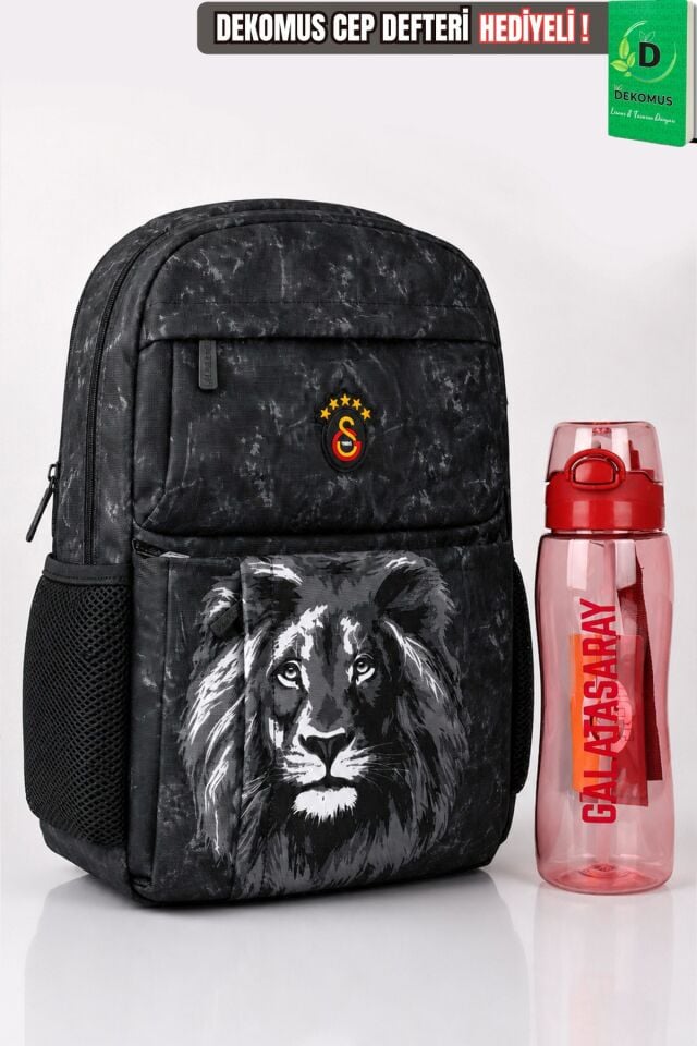 x Dekomus Lisanslı Galatasaray Leon Baskılı Büyük Boy Lise Çantası Ve 700 Ml Matara Seti