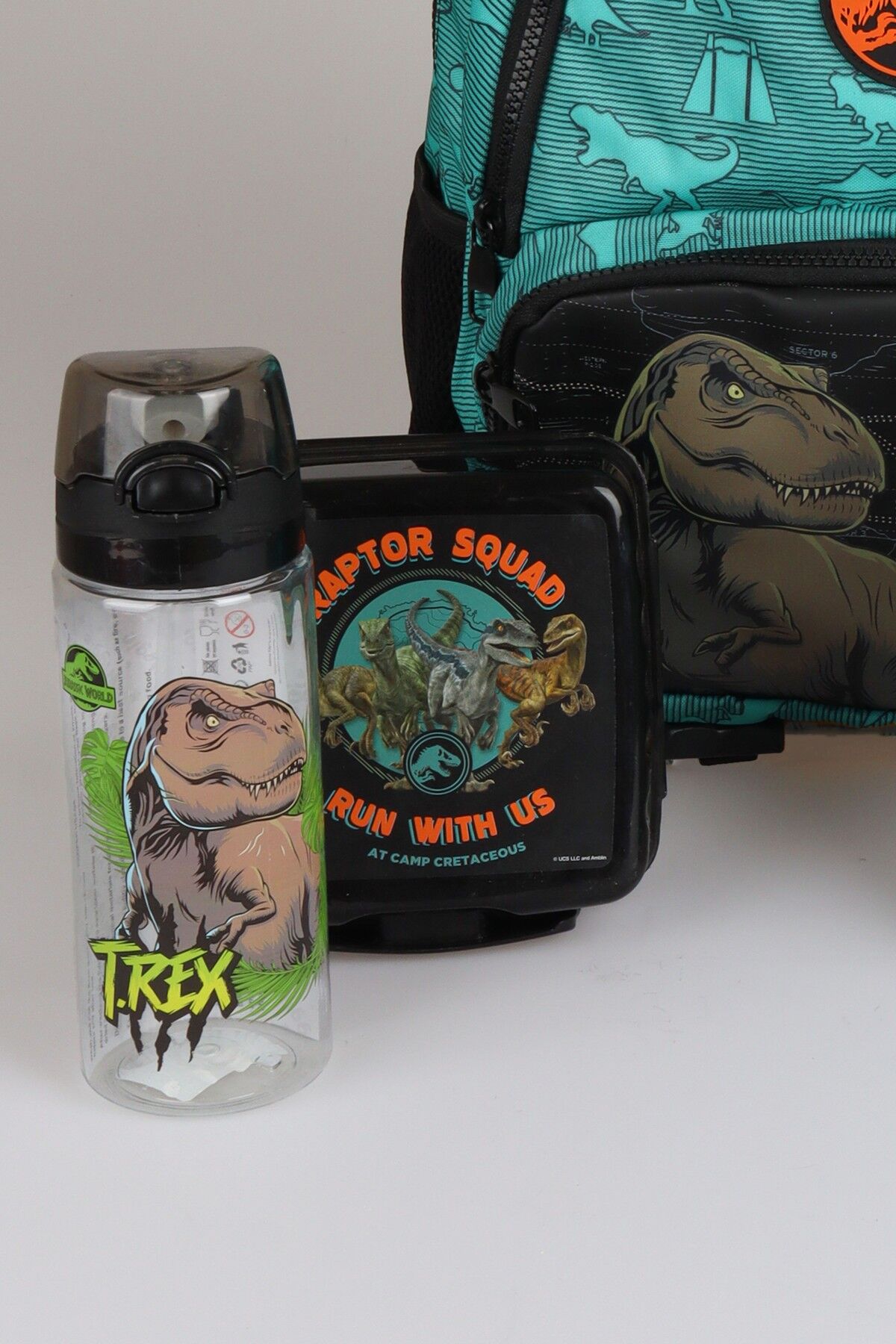 x Dekomus ''T-Rex Force Collection'' Jurassıc World Lisanslı Okul ve Beslenme Çantası,Matara,Beslenme Kabı Seti