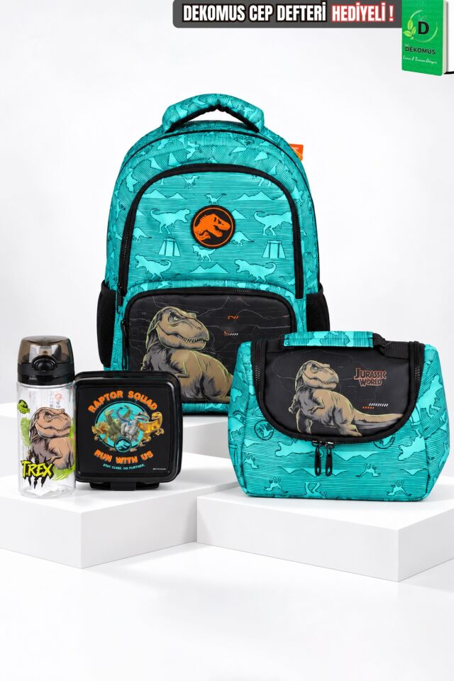 x Dekomus ''T-Rex Force Collection'' Jurassıc World Lisanslı Okul ve Beslenme Çantası,Matara,Beslenme Kabı Seti