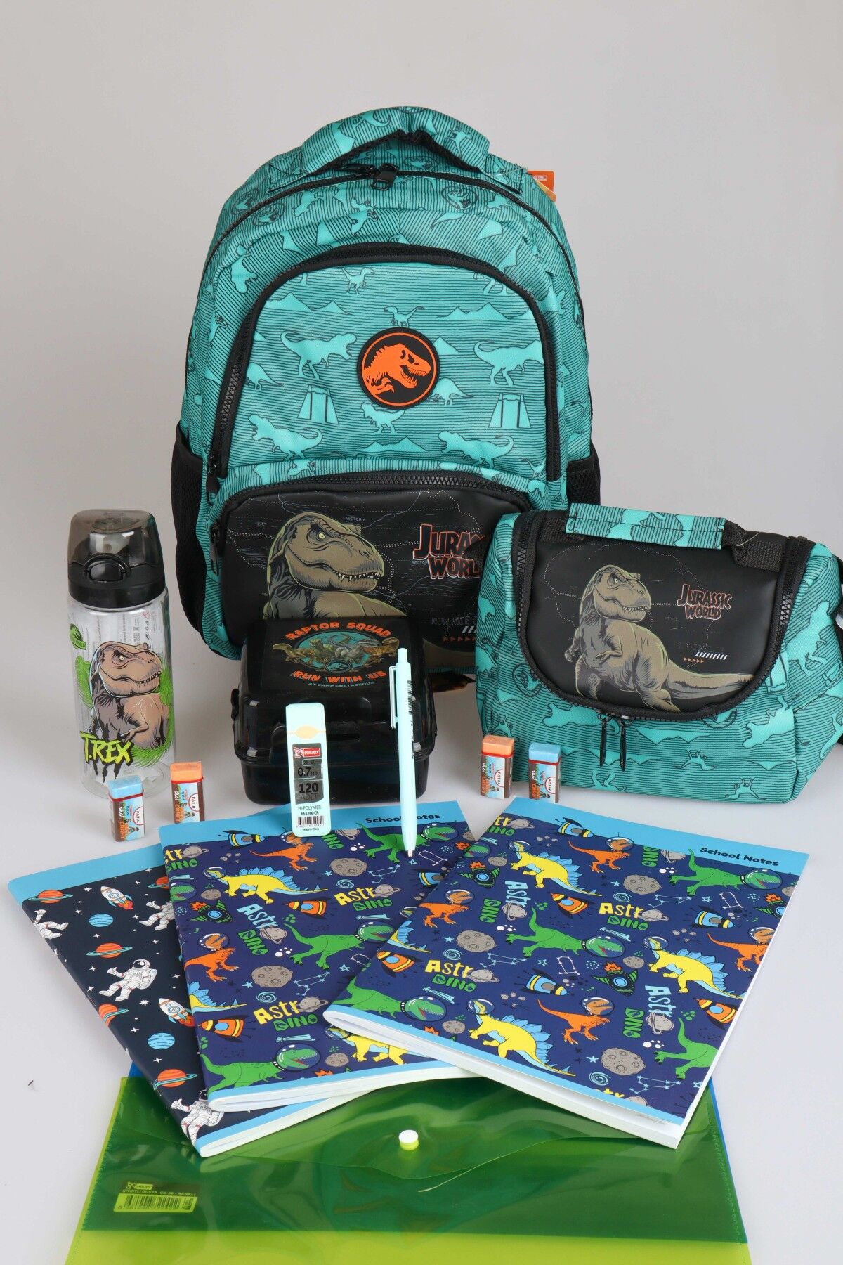 x Dekomus ''T-Rex Force Collection'' Jurassıc World Lisanslı Kırtasiye Seti Okul ve Beslenme Çantası,Matara,Beslenme Kabı Seti