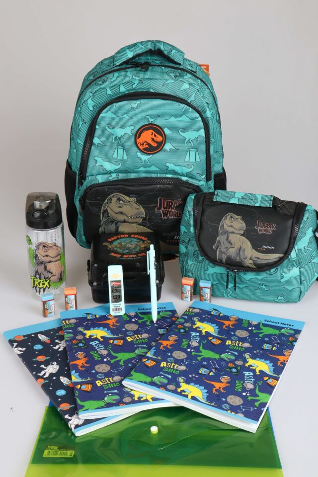 x Dekomus ''T-Rex Force Collection'' Jurassıc World Lisanslı Kırtasiye Seti Okul ve Beslenme Çantası,Matara,Beslenme Kabı Seti