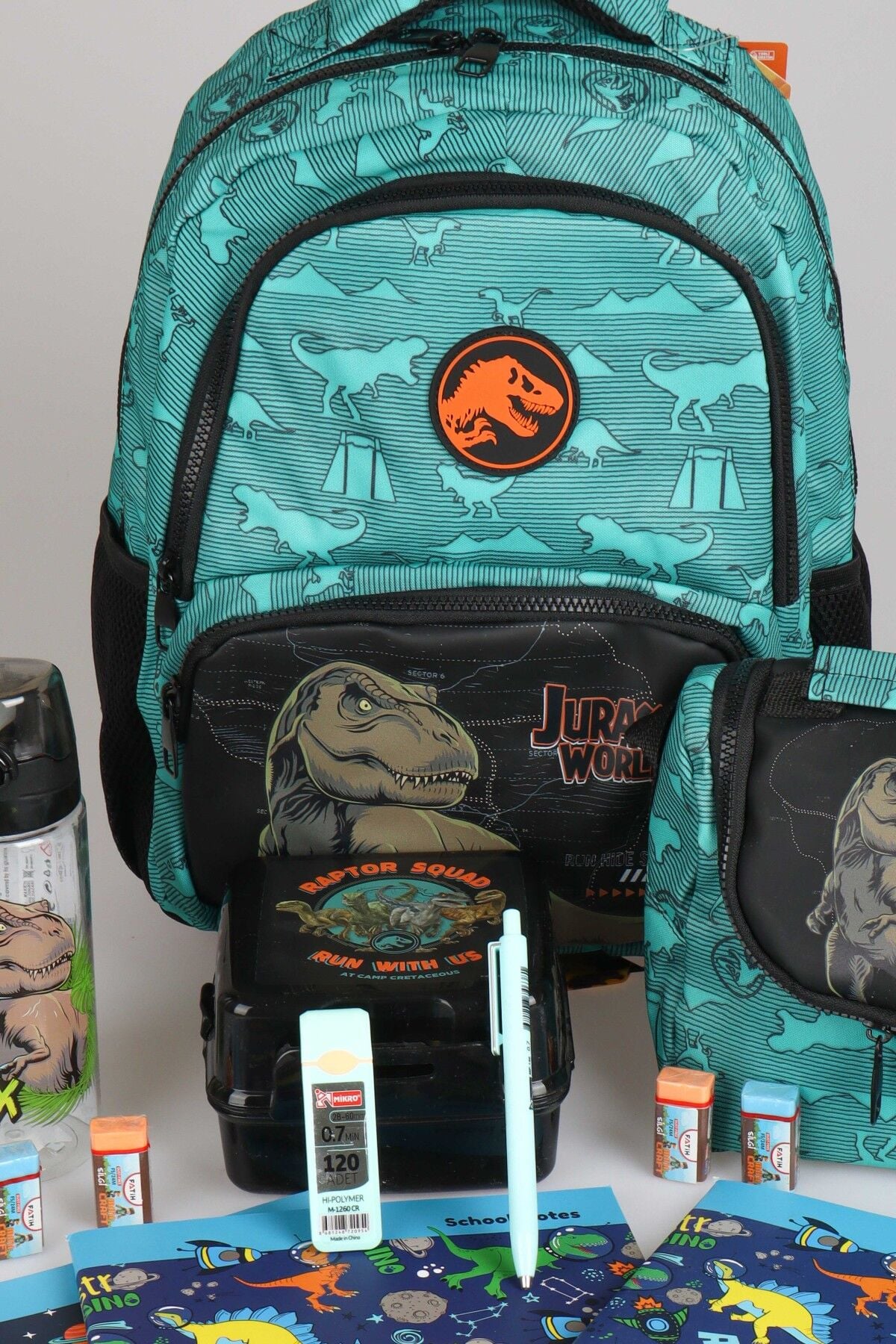 x Dekomus ''T-Rex Force Collection'' Jurassıc World Lisanslı Kırtasiye Seti Okul ve Beslenme Çantası,Matara,Beslenme Kabı Seti