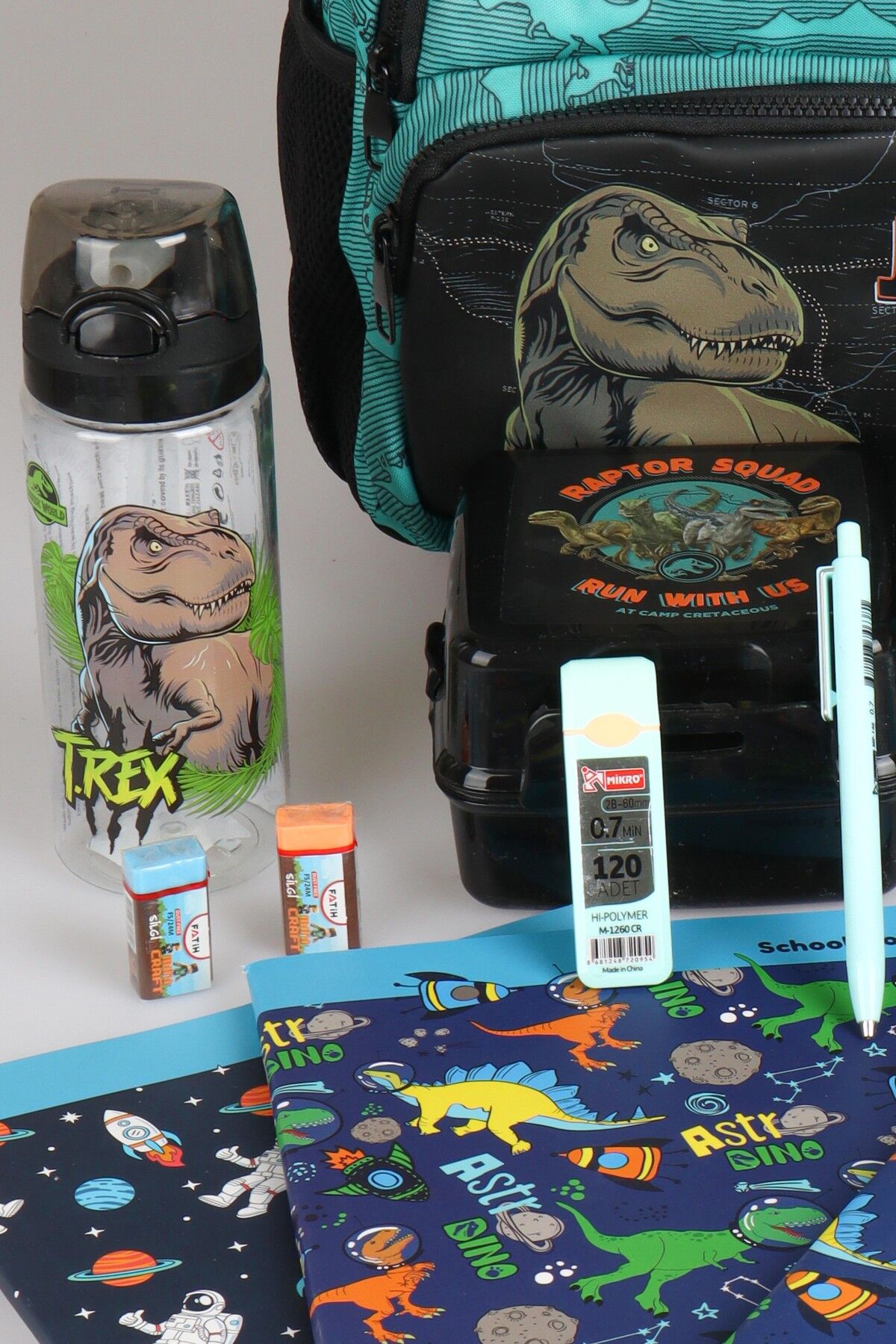 x Dekomus ''T-Rex Force Collection'' Jurassıc World Lisanslı Kırtasiye Seti Okul ve Beslenme Çantası,Matara,Beslenme Kabı Seti
