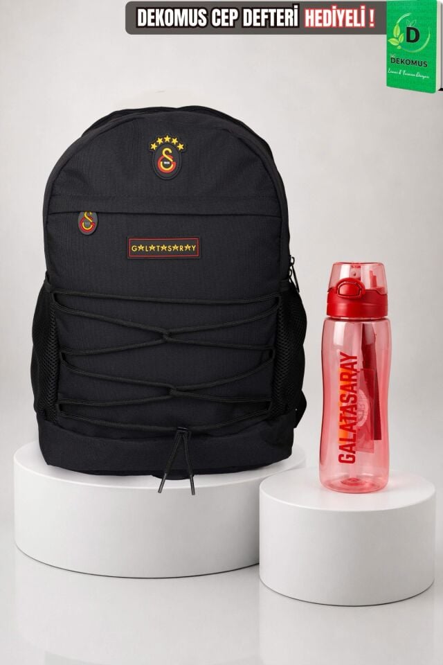 x Dekomus Lisanslı Galatasaray İpli Büyük Boy Lise Çantası Ve 700 Ml Matara Seti
