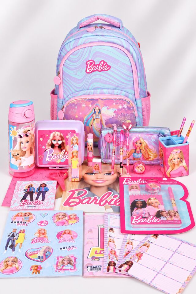 x Dekomus Lisanslı Barbie Deniz Kızı Collection Kırtasiye Seti Okul ve Kalem Çantası,Beslenme Kabı,Matara