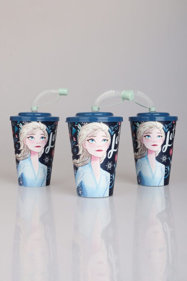 ''DEKOMUS CEP DEFTERİ HEDİYELİ'' LİSANSLI ELSA FROZEN PİPETLİ BARDAK