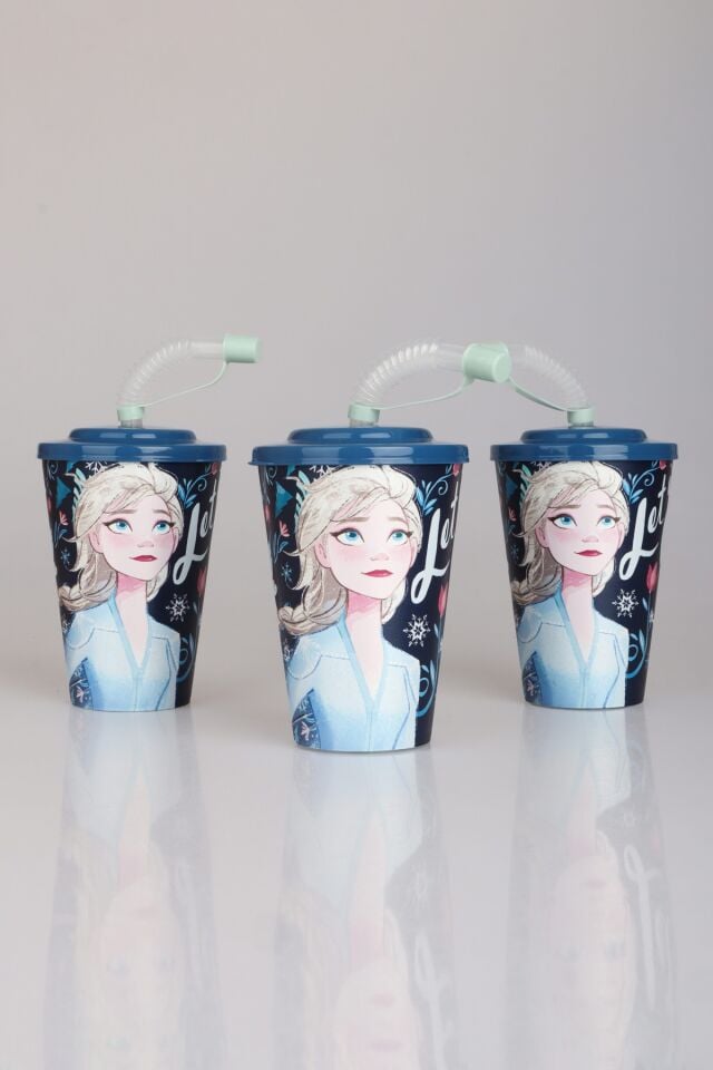 ''DEKOMUS CEP DEFTERİ HEDİYELİ'' LİSANSLI ELSA FROZEN PİPETLİ BARDAK