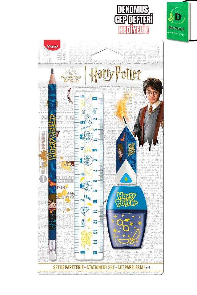 Maped x Dekomus Lisanslı Harry Potter Magic School 4'lü Kırtasiye Seti Kurşun Kalem, Cetvel, Silgi Ve Kalemtraş, ''Dekomus Cep Defteri Hediyeli''