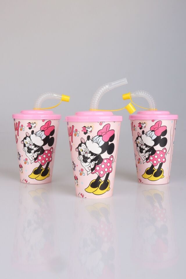 ''DEKOMUS CEP DEFTERİ HEDİYELİ'' LİSANSLI MINNIE MOUSE PİPETLİ BARDAK