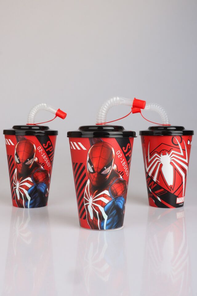 ''DEKOMUS CEP DEFTERİ HEDİYELİ'' LİSANSLI SPIDERMAN PİPETLİ BARDAK