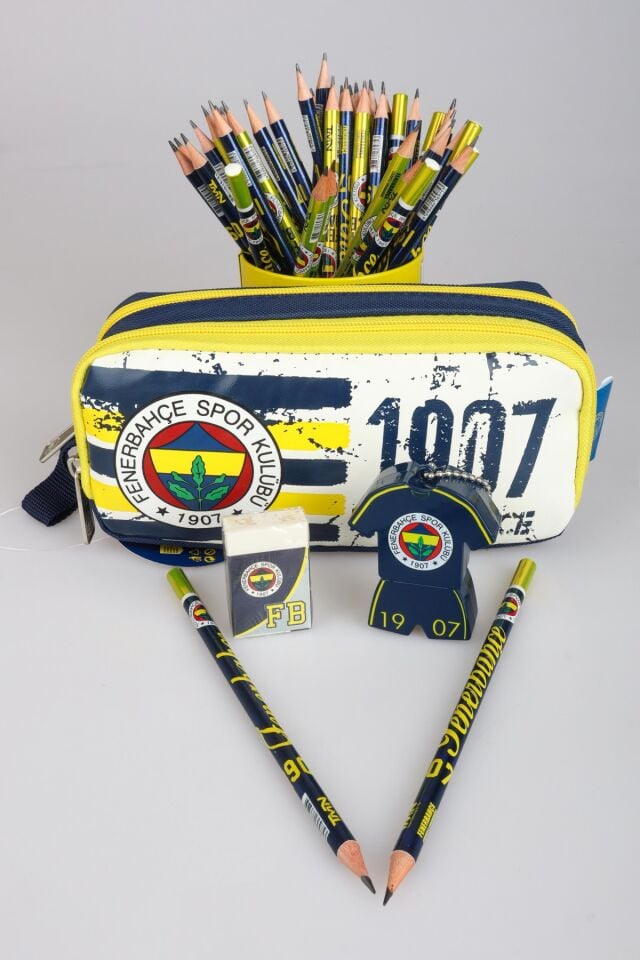 DEKOMUS İLE LİSANSLI FENERBAHÇE KALEM ÇANTASI,2'Lİ KURŞUN KALEM,SİLGİ VE ÇİFT BIÇAKLI KALEMTRAŞ SETİ