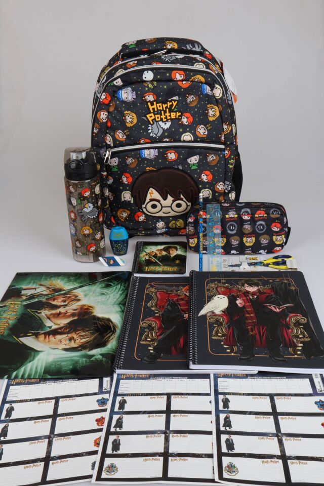 x Dekomus ''Wizard Icons Collection'' Harry Potter Lisanslı Kırtasiye Seti İlkokul ve Kalem Çantası,700 ml Matara,A4 defter,Makas