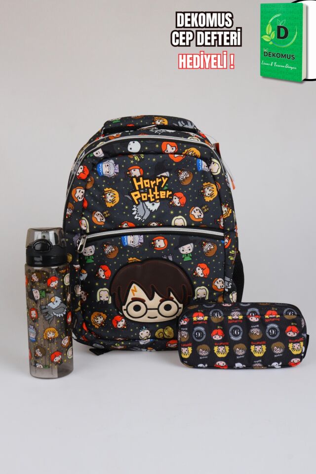 x Dekomus ''Wizard Icons Collection'' Harry Potter Lisanslı Ortopedik İlkokul ve Kalem Çantası,700 ml Matara Seti