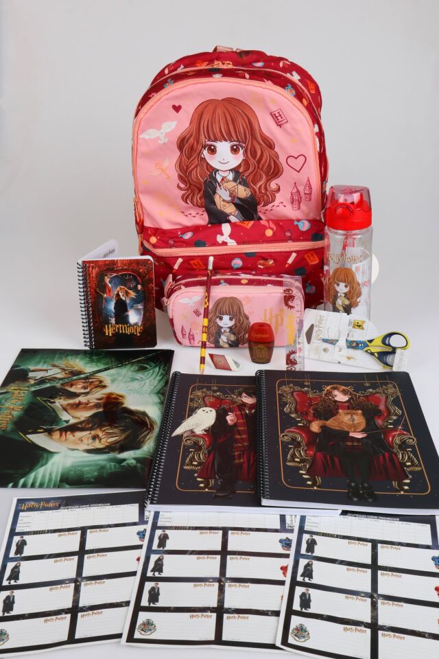 x Dekomus ''Magic Girl Collection'' Hermione Granger Lisanslı Kırtasiye Seti İlkokul ve Kalem Çantası,700 ml Matara,A4 defter,Makas