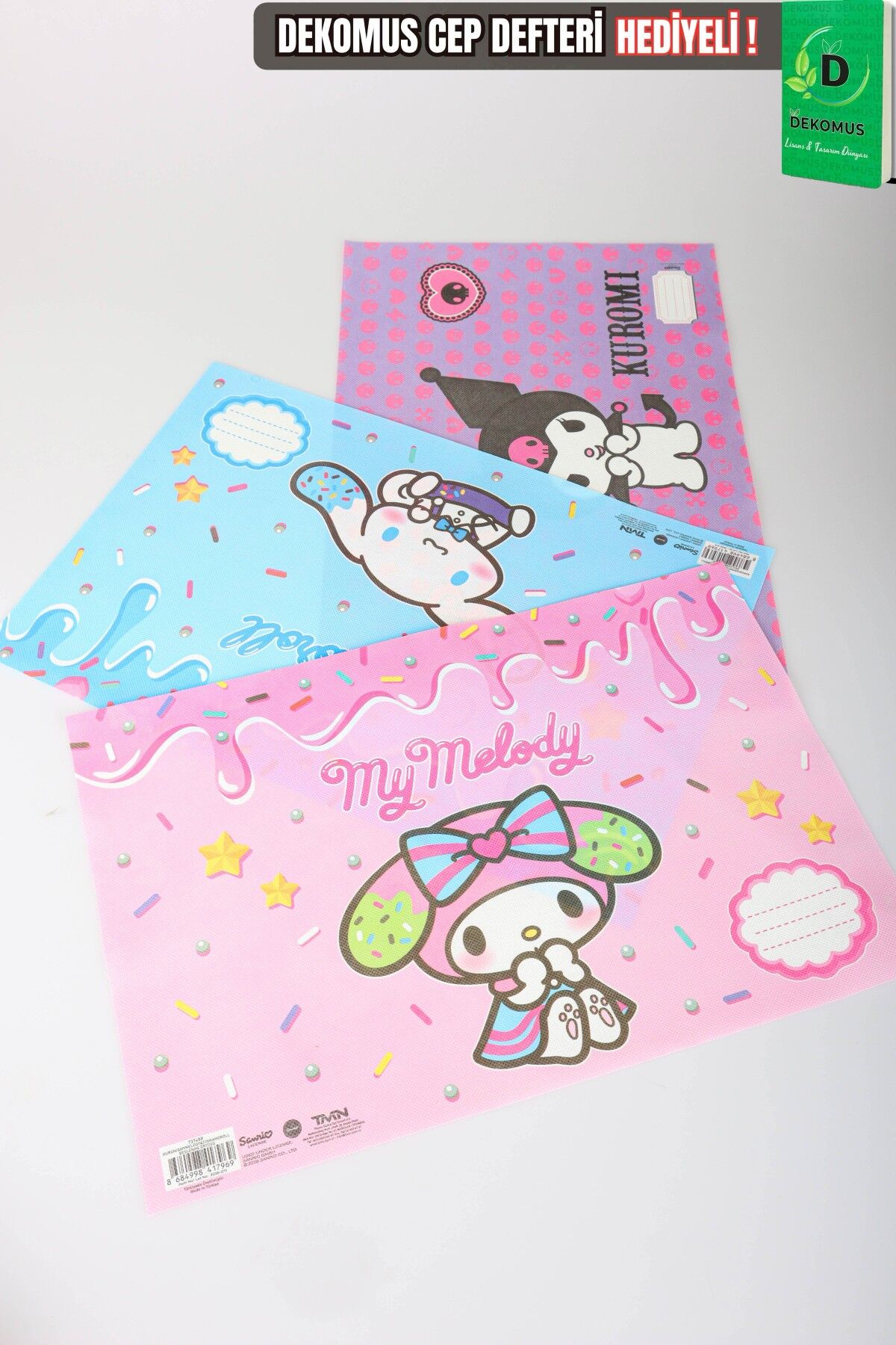 x Dekomus Lisanslı Sanrio Best Friends 3 Adet Beslenme Örtüsü My Melody,Kuromi,Cinnamoroll