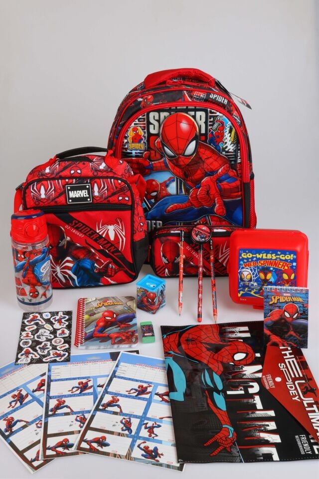x Dekomus Lisanslı Spiderman Gamevers Collection Kırtasiye Seti & Okul,Kalem ve Termoslu Beslenme Çantası,Beslenme Kabı,Matara Seti