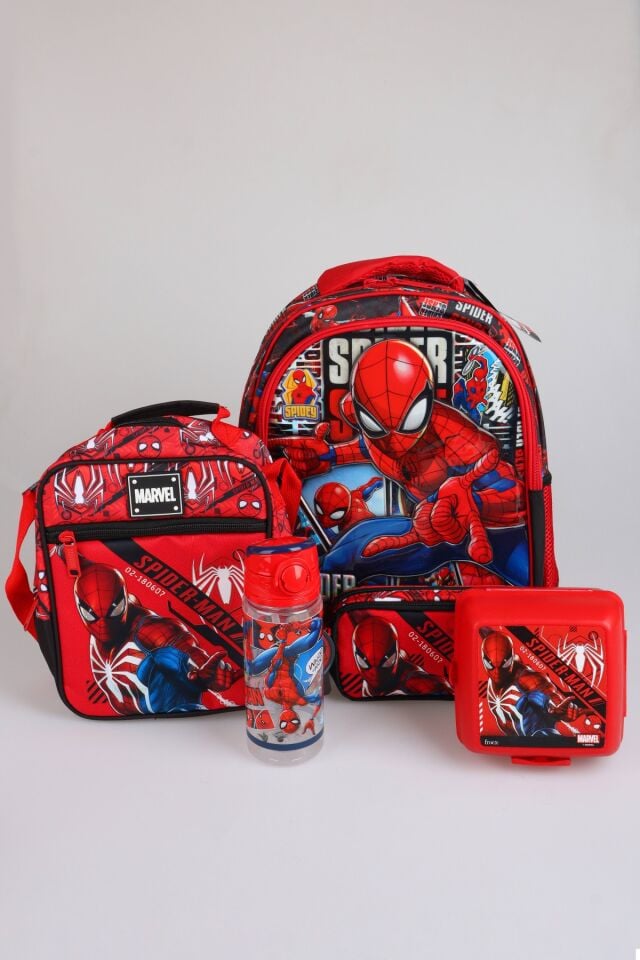 x Dekomus Lisanslı Spiderman Gamevers Collection Okul,Kalem ve Termoslu Beslenme Çantası,Beslenme Kabı,Matara Seti