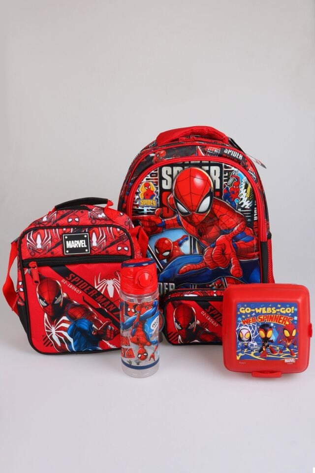 x Dekomus Lisanslı Spiderman Gamevers Collection Okul,Kalem ve Termoslu Beslenme Çantası,Beslenme Kabı,Matara Seti