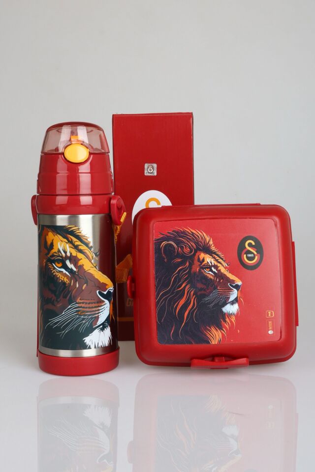 YENİ SEZON LİSANSLI GALATASARAY LEON ASKILI 500 ML ÇELİK MATARA VE BESLENME KABI SETİ