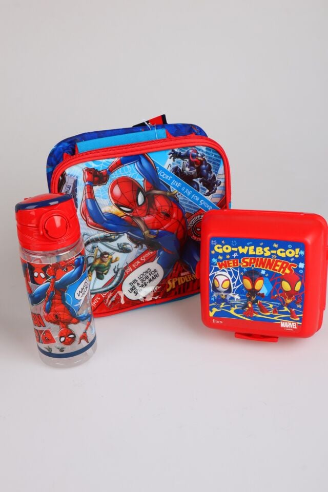 x Dekomus Lisanslı Spiderman Due Nyc Collection Beslenme Çantası,Beslenme Kabı,Matara Seti