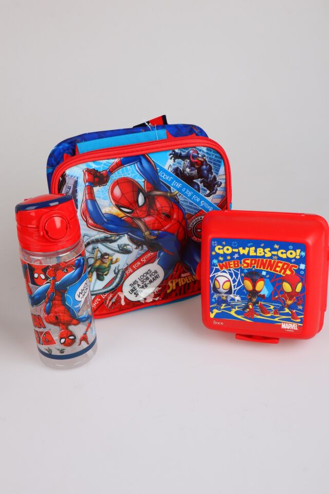 x Dekomus Lisanslı Spiderman Due Nyc Collection Beslenme Çantası,Beslenme Kabı,Matara Seti