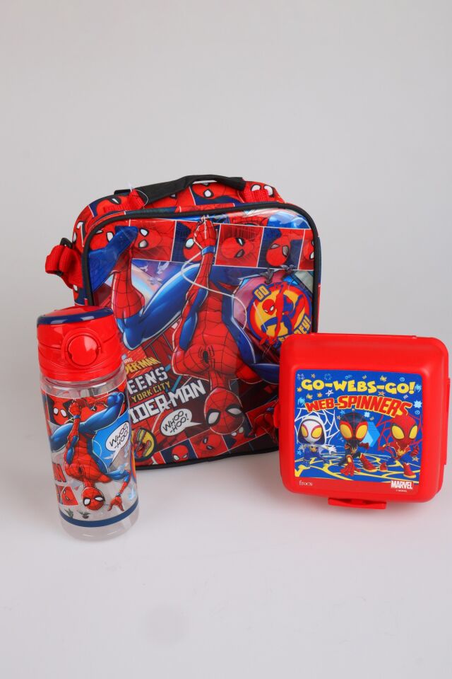 x Dekomus Lisanslı Spiderman Meanwhile Collection Beslenme Çantası,Beslenme Kabı,Matara Seti