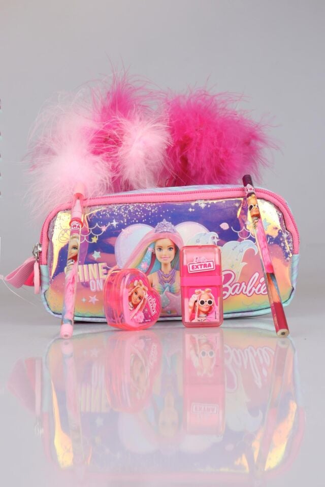 DEKOMUS LİSANSLI BARBIE ''IŞILTILI DENİZ KIZI'' KOLEKSİYONU KALEM ÇANTASI,TÜYLÜ GEÇMELİ KALEM,KALPLİ KALEMTRAŞ,SÜPÜRGE SİLGİ VE KURŞUN KALEM SETİ