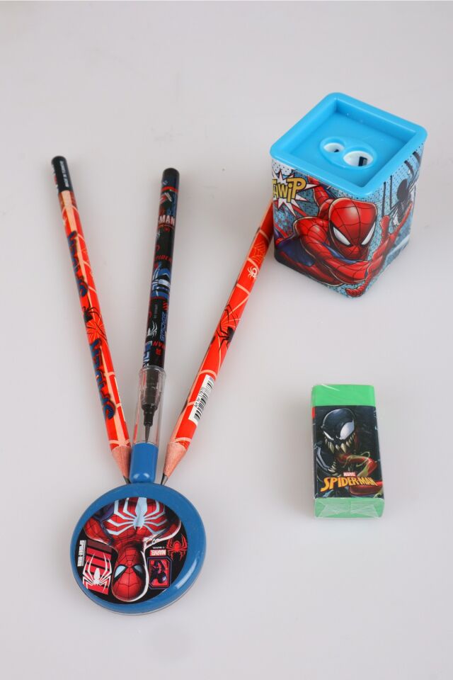 x Dekomus Lisanslı Spiderman Kırtasiye Seti 2 Kurşun Kalem,Silgi ve Kalemtraş