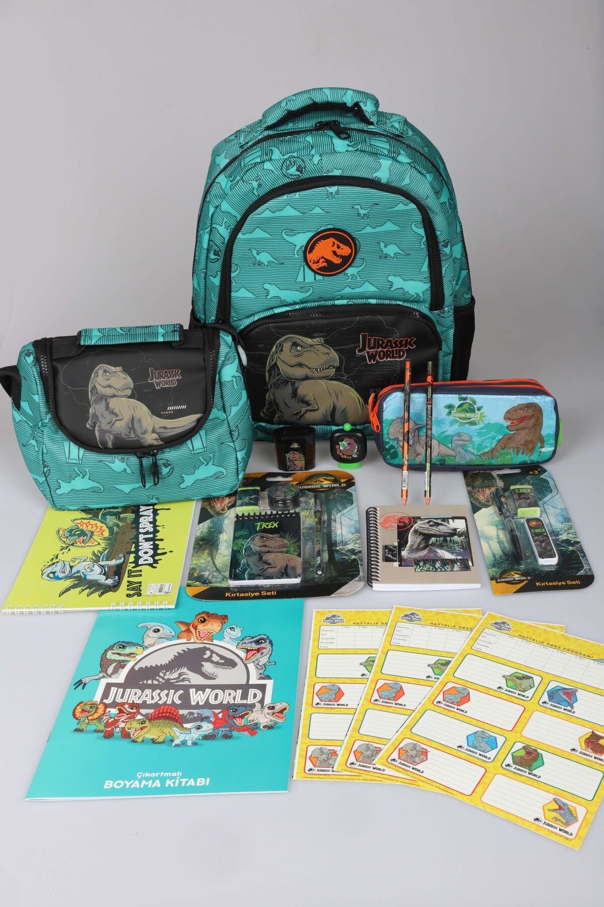 x Dekomus ''T-Rex Force Collection'' Jurassıc World Lisanslı Okul,Beslenme ve Kalem Çantası Kırtasiye Seti