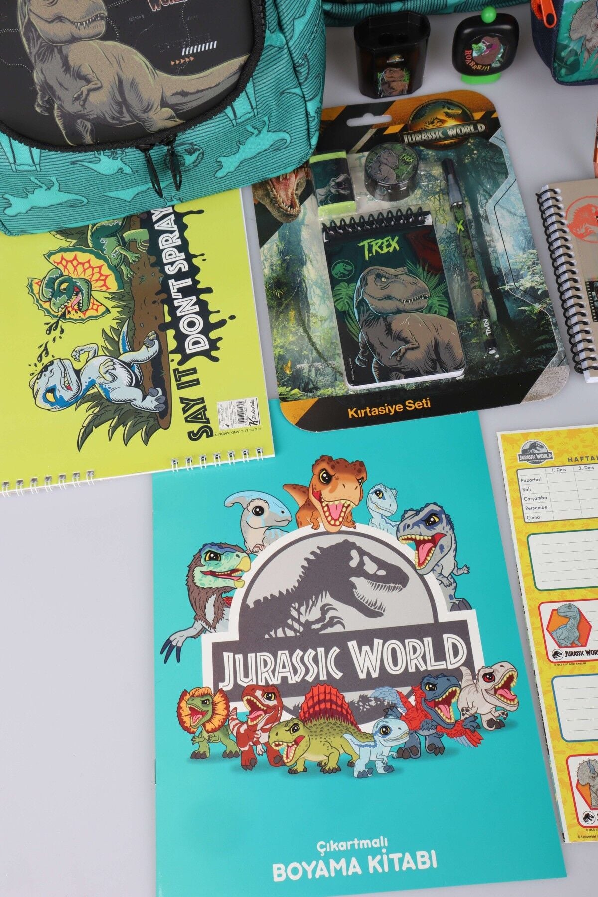 x Dekomus ''T-Rex Force Collection'' Jurassıc World Lisanslı Okul,Beslenme ve Kalem Çantası Kırtasiye Seti