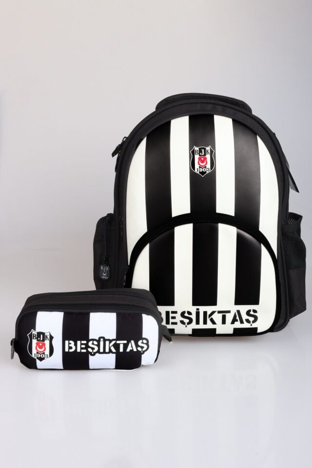 ''DEKOMUS CEP DEFTERİ HEDİYELİ'' YENİ SEZON LİSANSLI BEŞİKTAŞ ÇUBUKLU OKUL ÇANTASI VE KALEM ÇANTASI SETİ