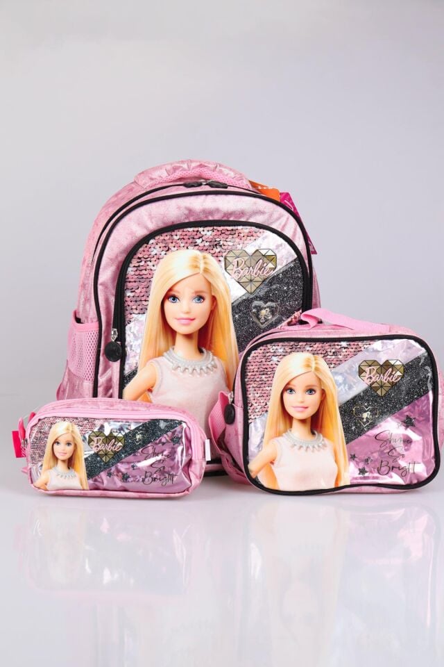 DEKOMUS İLE LİSANSLI BARBIE OKUL,KALEM VE BESLENME ÇANTASI SETİ