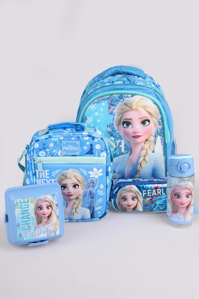 x Dekomus Lisanslı ''Ice Queen Collection'' Elsa Frozen Okul,Kalem ve Beslenme Çantası,Beslenme Kabı,500 Ml Matara Seti