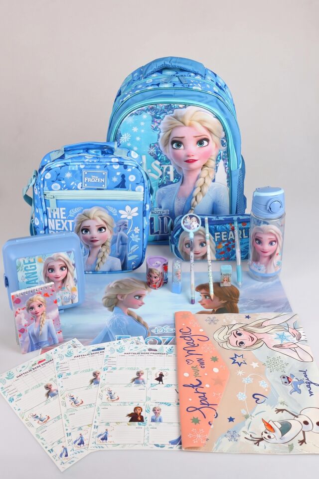 x Dekomus Lisanslı ''Ice Queen Collection'' Elsa Frozen Full Kırtasiye Seti Okul,Kalem ve Beslenme Çantası,Beslenme Kabı,500 Ml Matara Seti
