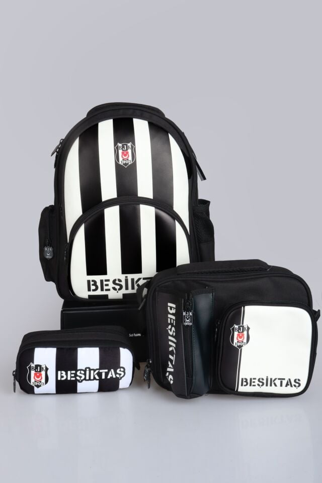 YENİ SEZON LİSANSLI BEŞİKTAŞ ÇUBUKLU OKUL,3 BÖLMELİ BESLENME VE KALEM ÇANTASI SETİ
