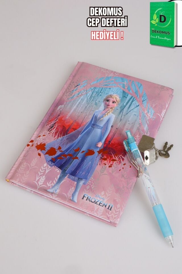 x Dekomus Frosted Whispers Collection Lisanslı Elsa Frozen Kilitli Hatıra Defteri ve Uçlu Kalem Seti