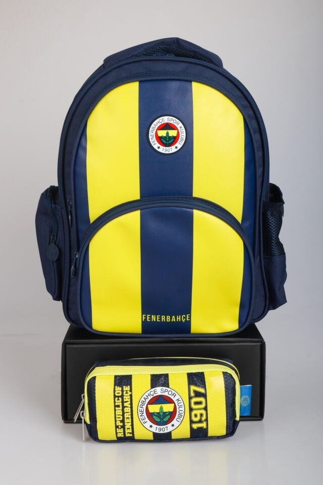 ''DEKOMUS CEP DEFTERİ HEDİYELİ'' YENİ SEZON LİSANSLI FENERBAHÇE ÇUBUKLU OKUL ÇANTASI VE KALEM ÇANTASI SETİ