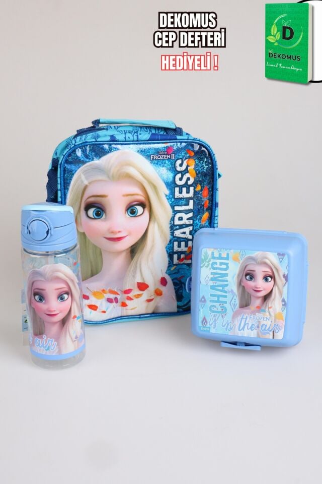 x Dekomus Lisanslı ''Fearless Collection'' Elsa Frozen Termoslu Beslenme Çantası,Beslenme Kabı,500 Ml Matara Seti