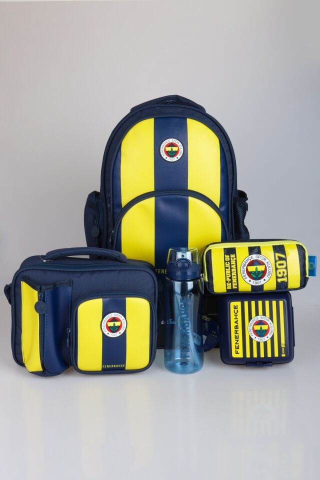 ''DEKOMUS CEP DEFTERİ HEDİYELİ'' YENİ SEZON LİSANSLI FENERBAHÇE FULL SET ÇUBUKLU OKUL,3 BÖLMELİ BESLENME ÇANTASI VE KALEM ÇANTASI İLE 700 ML MATARA,BESLENME KABI