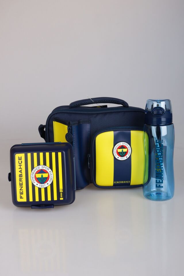 ''DEKOMUS CEP DEFTERİ HEDİYELİ'' YENİ SEZON LİSANSLI FENERBAHÇE ÇUBUKLU 3 BÖLMELİ BESLENME ÇANTASI,700 ML TRITAN MATARA VE 2 KATLI BESLENME KABI/LUNCH BOX