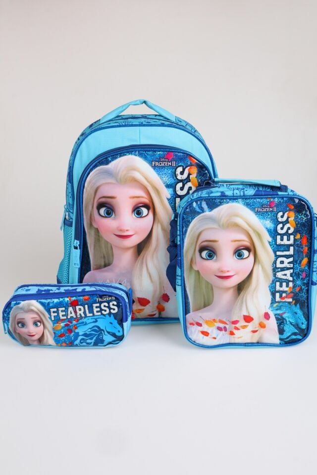 x Dekomus Lisanslı ''Fearless Collection'' Elsa Frozen Okul,Termoslu Beslenme ve Kalem Çantası Seti